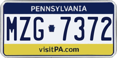 PA license plate MZG7372