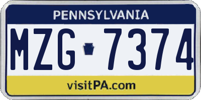 PA license plate MZG7374