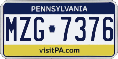 PA license plate MZG7376