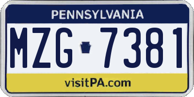 PA license plate MZG7381