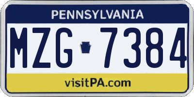 PA license plate MZG7384