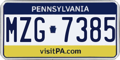 PA license plate MZG7385