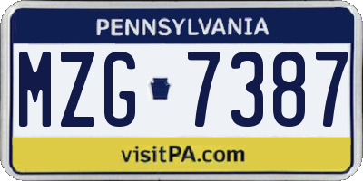 PA license plate MZG7387