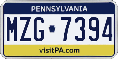 PA license plate MZG7394