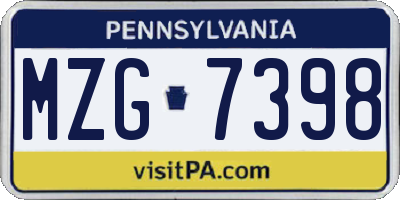 PA license plate MZG7398