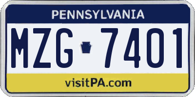 PA license plate MZG7401