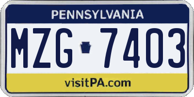 PA license plate MZG7403