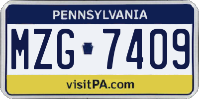 PA license plate MZG7409