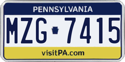 PA license plate MZG7415