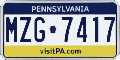 PA license plate MZG7417