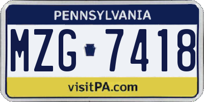 PA license plate MZG7418