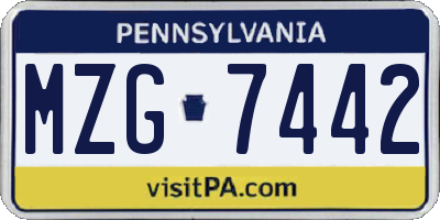 PA license plate MZG7442
