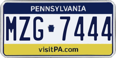 PA license plate MZG7444