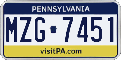 PA license plate MZG7451