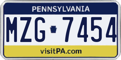 PA license plate MZG7454