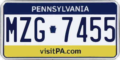 PA license plate MZG7455