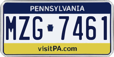 PA license plate MZG7461