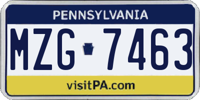 PA license plate MZG7463