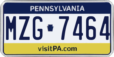 PA license plate MZG7464