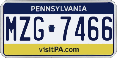 PA license plate MZG7466