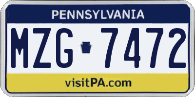 PA license plate MZG7472