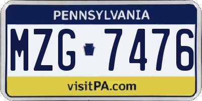 PA license plate MZG7476