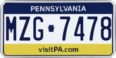 PA license plate MZG7478