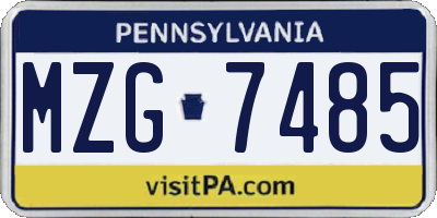 PA license plate MZG7485