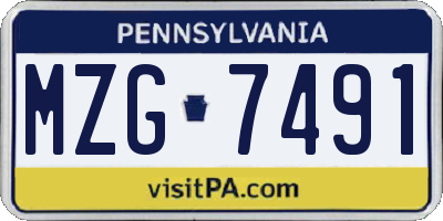PA license plate MZG7491