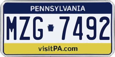 PA license plate MZG7492