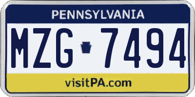 PA license plate MZG7494