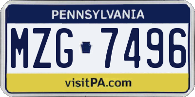 PA license plate MZG7496