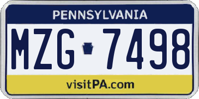 PA license plate MZG7498