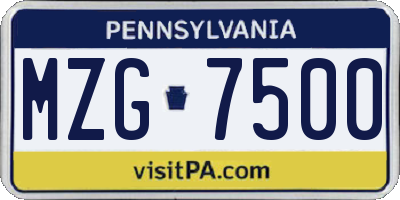PA license plate MZG7500