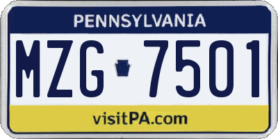 PA license plate MZG7501