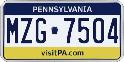 PA license plate MZG7504