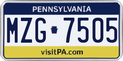 PA license plate MZG7505