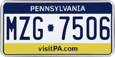 PA license plate MZG7506