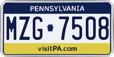 PA license plate MZG7508