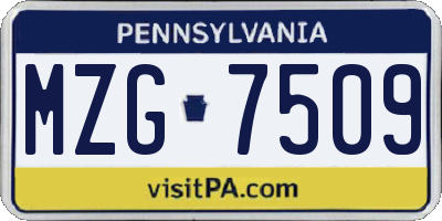 PA license plate MZG7509