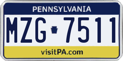 PA license plate MZG7511