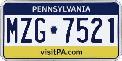 PA license plate MZG7521