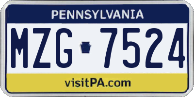 PA license plate MZG7524