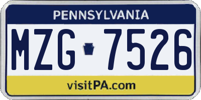 PA license plate MZG7526