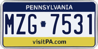 PA license plate MZG7531