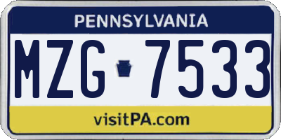 PA license plate MZG7533