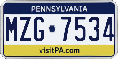 PA license plate MZG7534