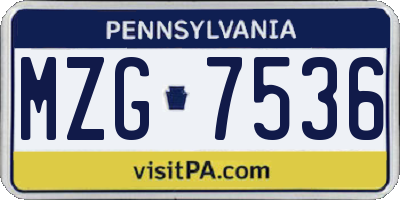 PA license plate MZG7536