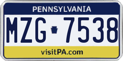 PA license plate MZG7538
