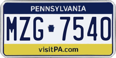 PA license plate MZG7540